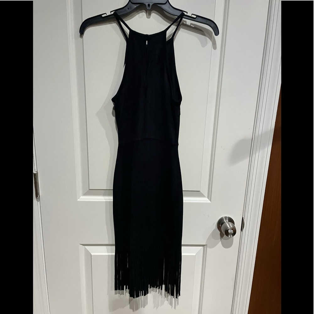 Aqua black suede fringe dress